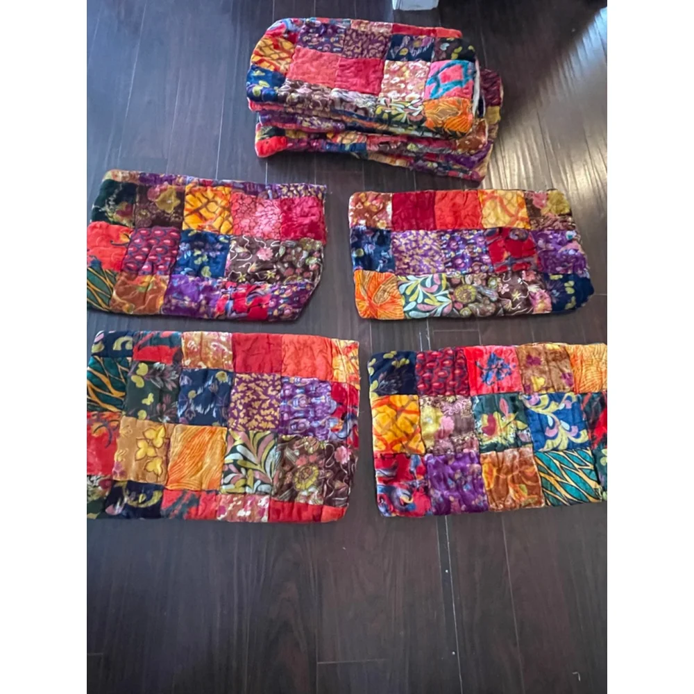 Lot of 10 Vintage 60s Patchwork Velvet Pillow Shams India Boho Handmade